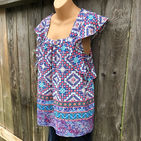 Meadow Rue Anthropologie Sz 4 Top Flutter Sleeves - Picture 3 of 8